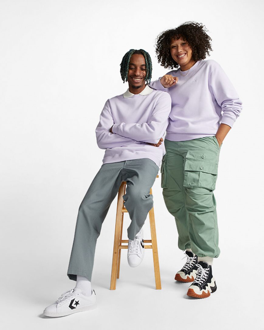 Men's Converse Go-To Embroidered Star Chevron Standard Fit Fleece Crew Sweatshirts Purple | AU 63419W
